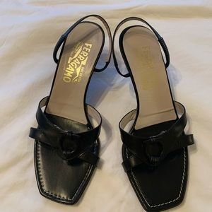Vintage Salvatore Ferragamo black square toe shoes